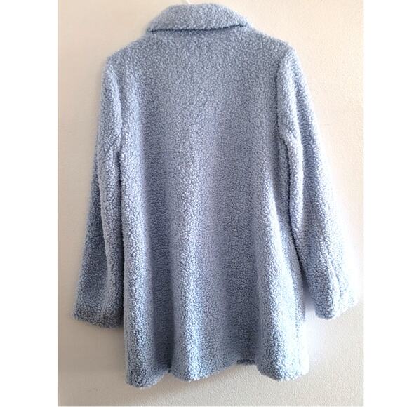 Soft Surroundings Contesse Long Sleeve Faux Sherpa Coat Carolina Blue Medium - Picture 3 of 11